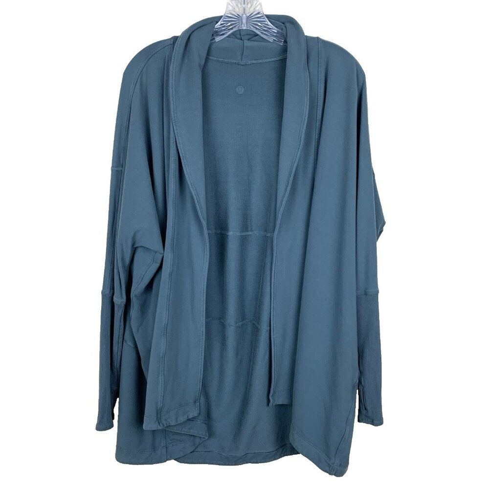 Lululemon Womens 8 Cardigan Open Front Terry Thumbholes Gray Cozy Yoga Comfy